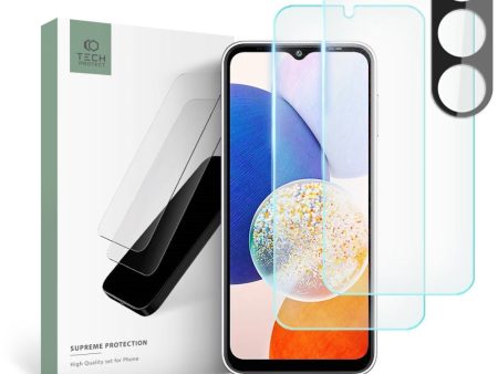 Samsung Galaxy A14   A14 (5G) Tech-Protect Supreme Beskyttelsessæt - 2 x Skærmbeskyttelse og Kameralinsebeskyttelse - Gennemsigtig Sale