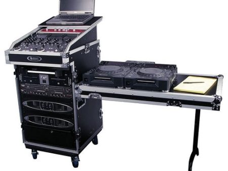 Odyssey FZGS1316WDLX - 13U Top Slanted 16U Bottom Vertical Pro Combo Rack with Casters, Side Table, and Glide Platform Online Hot Sale