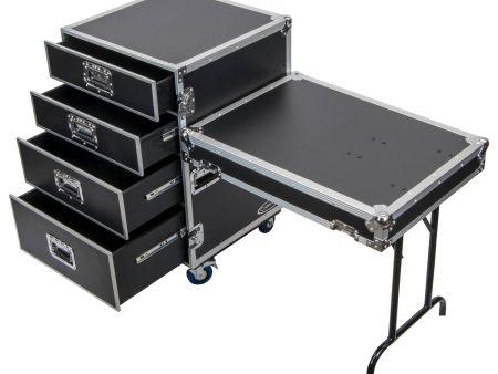 Odyssey FZWB4WDLX - Deluxe Four Drawer Workbox Tour Flight Case with Casters and Side Table Sale