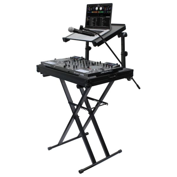 Odyssey LTBXS2MTCP - Black Two Tier X-Stand with Mic Boom and Top Shelf Online Hot Sale