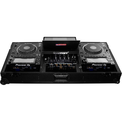 Odyssey 810141 Industrial Board Glide-Style Universal Case for 12  DJ Mixer and Two Pioneer CDJ-3000 (Black on Black) Hot on Sale